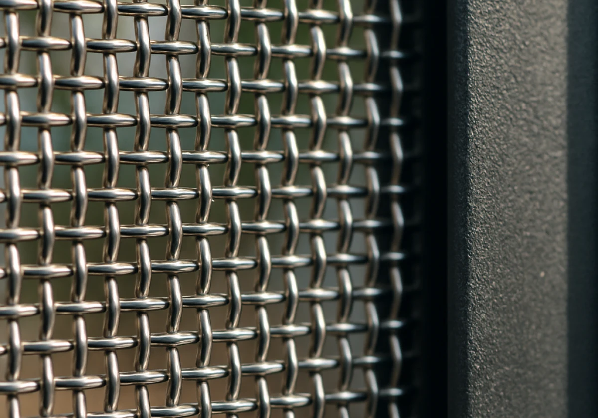 Close-up photograph of installed stainless steel security mesh